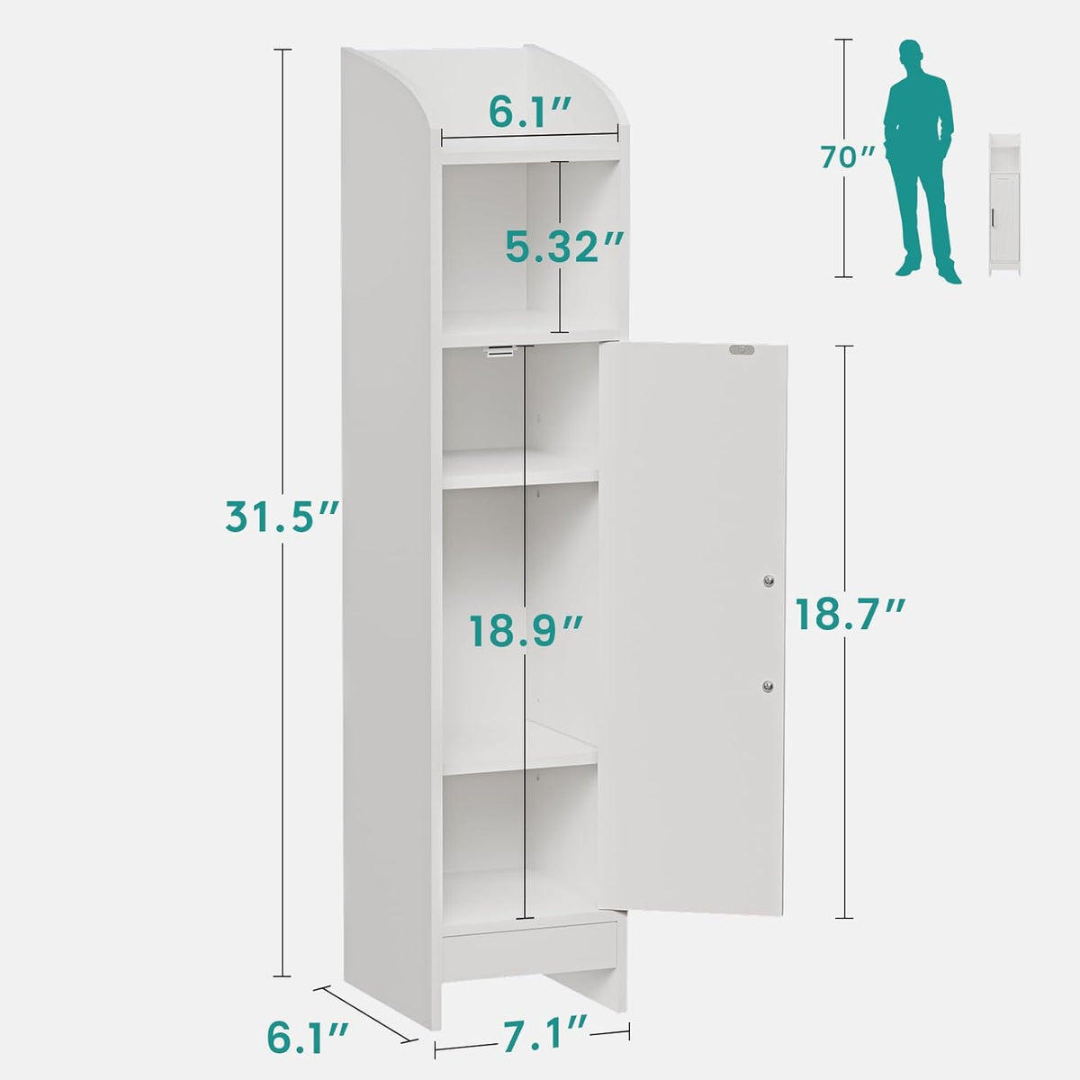 White Slim Floor Corner Storage Cabinet with Door and Adjustable Shelves D101