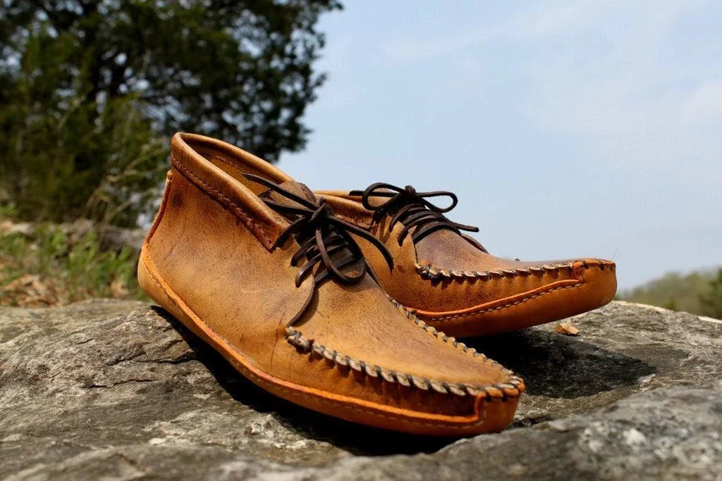 Tan Distressed Batwing Moccasins V425434