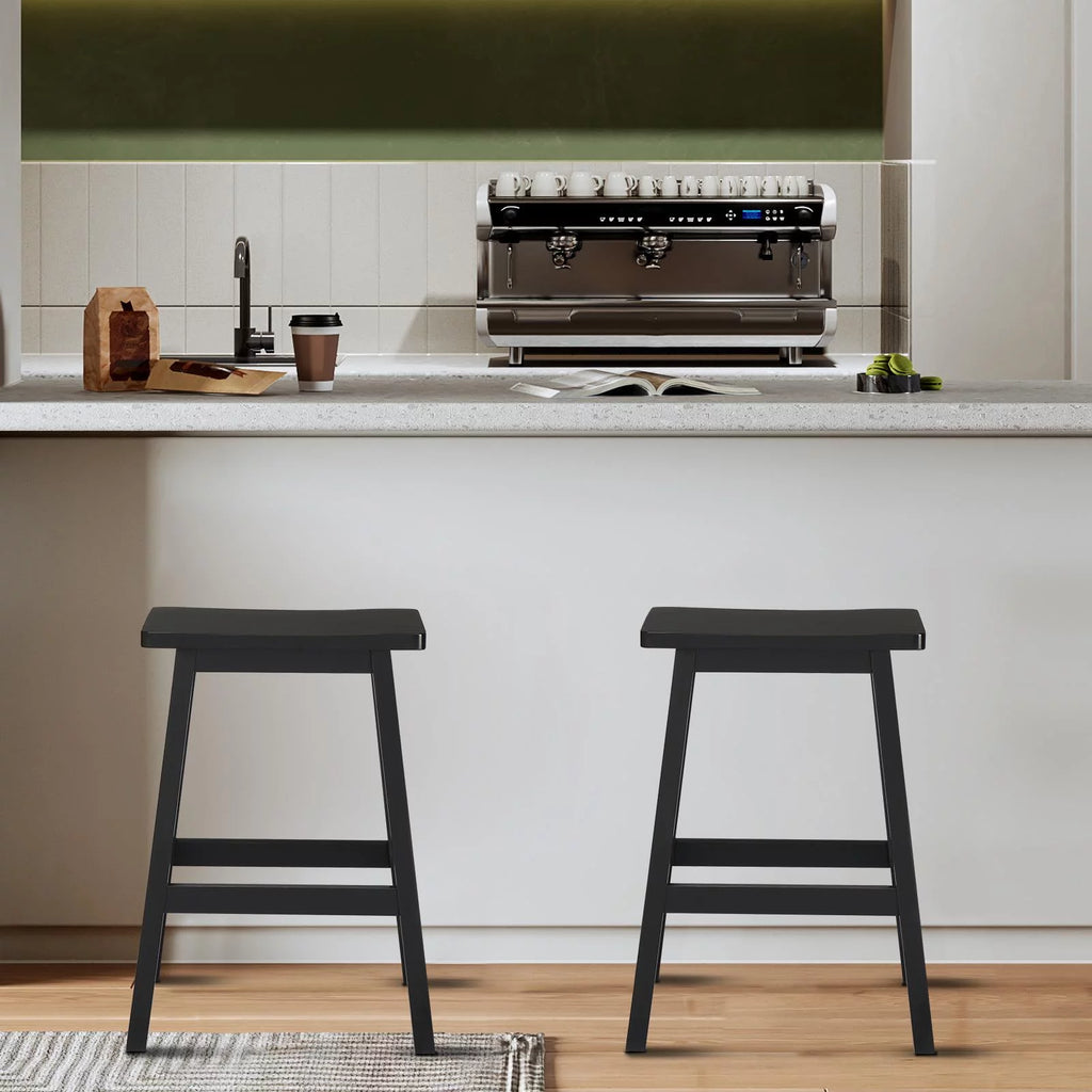 Set of 4 Black Wooden Saddle Seat Bar Stools N8956