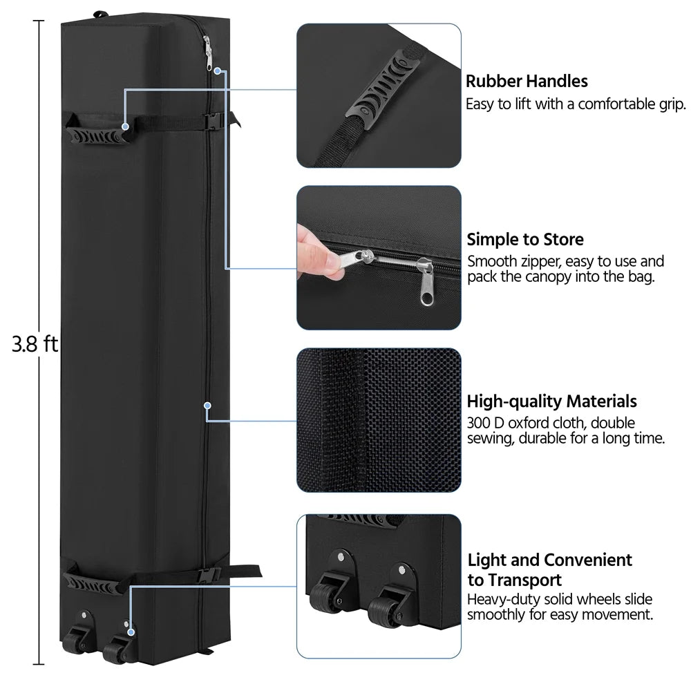Black 10 FT Pop-up Canopy with Roller Bag and Sandbags N8107