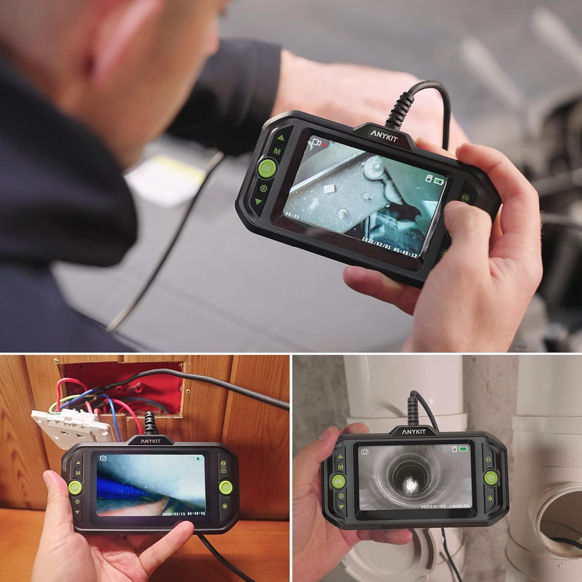 1080P HD Borescope Inspection Camera with 6 LED Lights and 16.4ft Semi-Rigid Gooseneck G8007