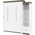 White Queen Murphy Bed and Shelving with Drawers R211