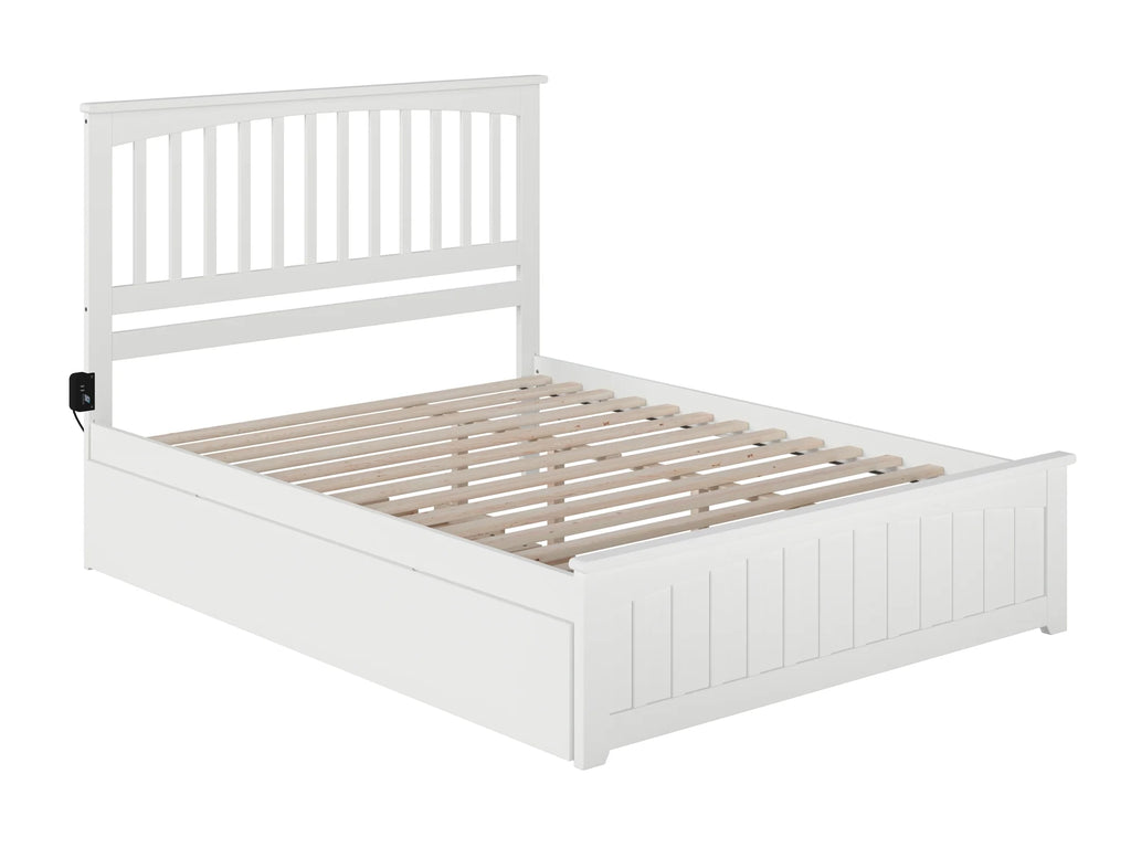 White Queen Platform Bed with Trundle R192653