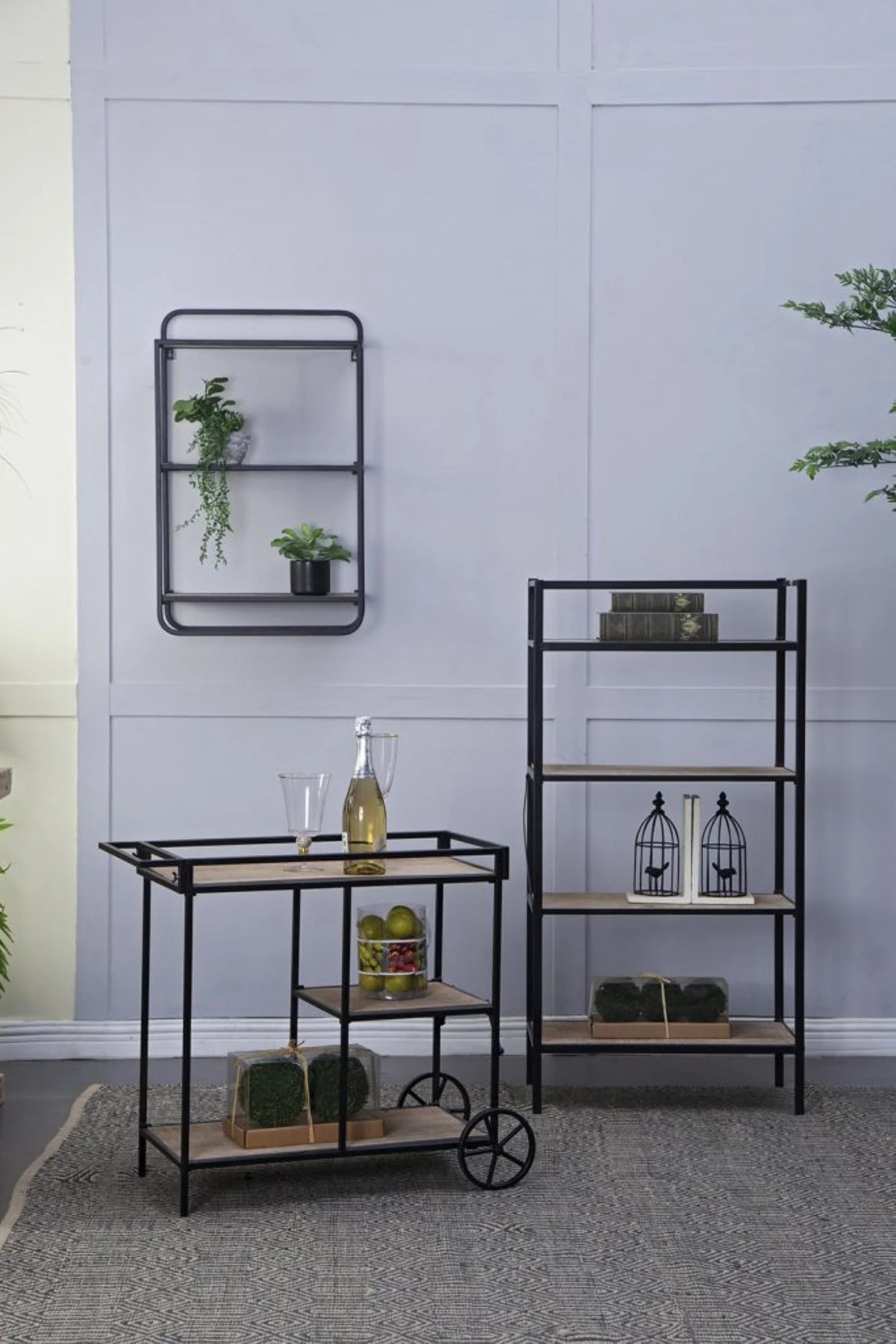 Natural Fir Wood Wall Shelf with Wheels X275