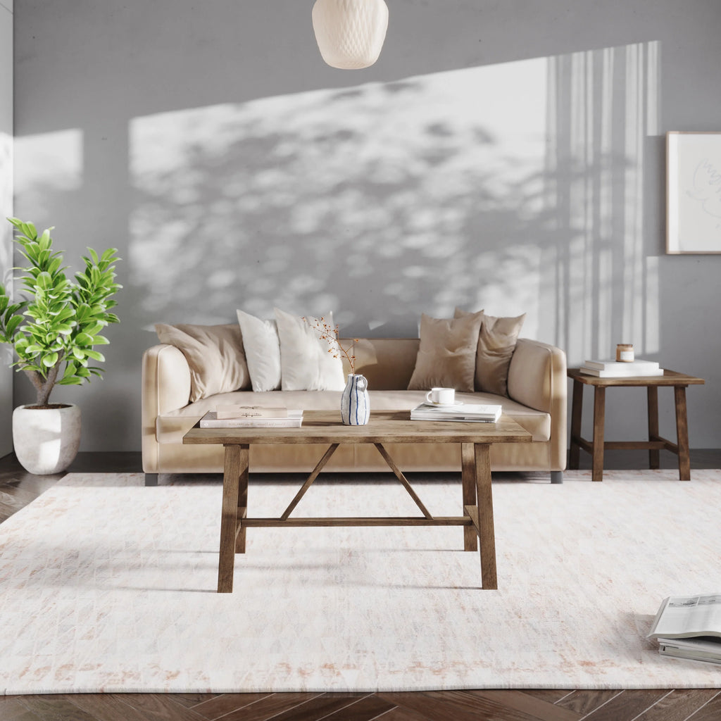 Solid Wood Trestle Coffee Table in Rustic Brown T9133