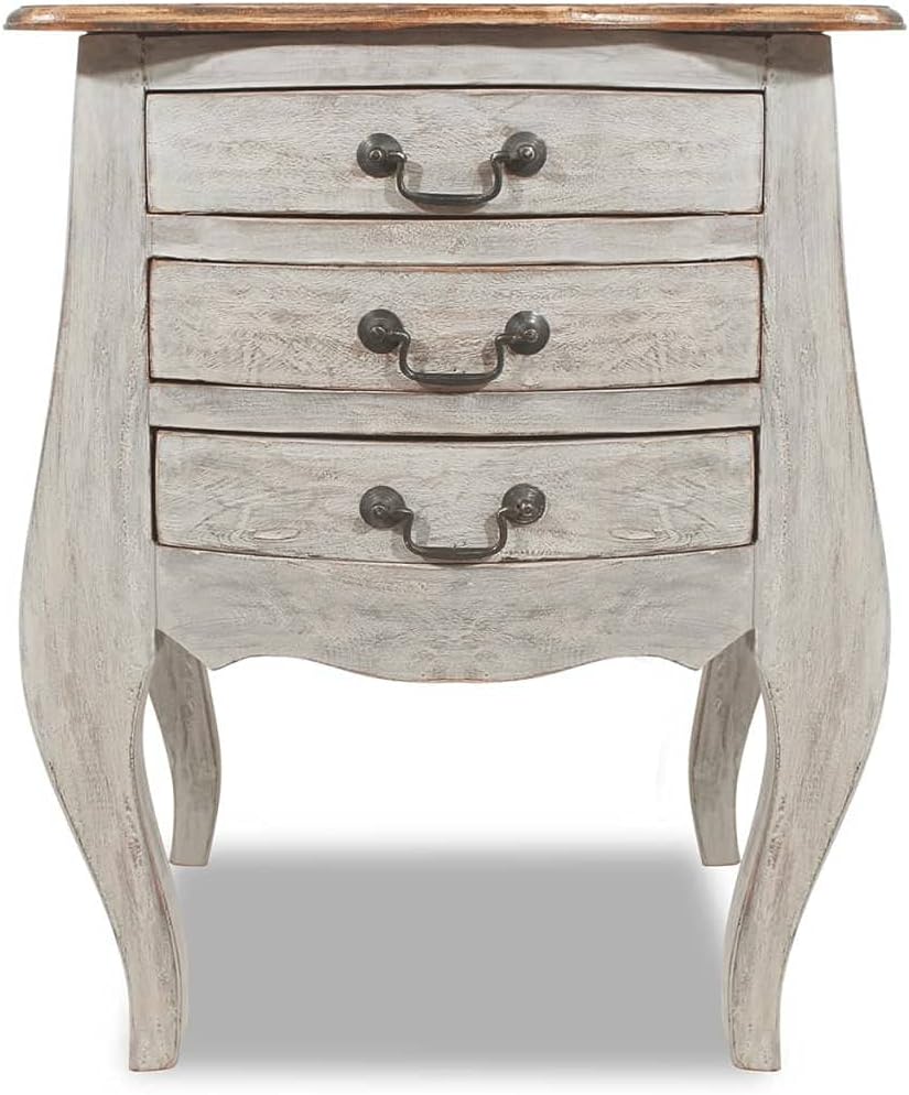 Solid Reclaimed Wood Bedside Cabinet with 3 Drawers C649