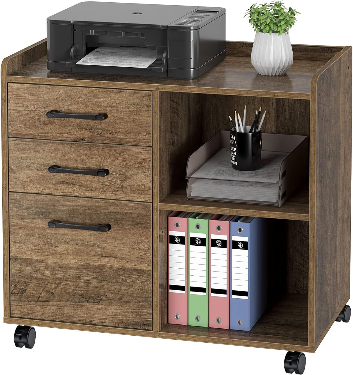 Black 3 Drawer Mobile File Cabinet with Storage Shelf V4512