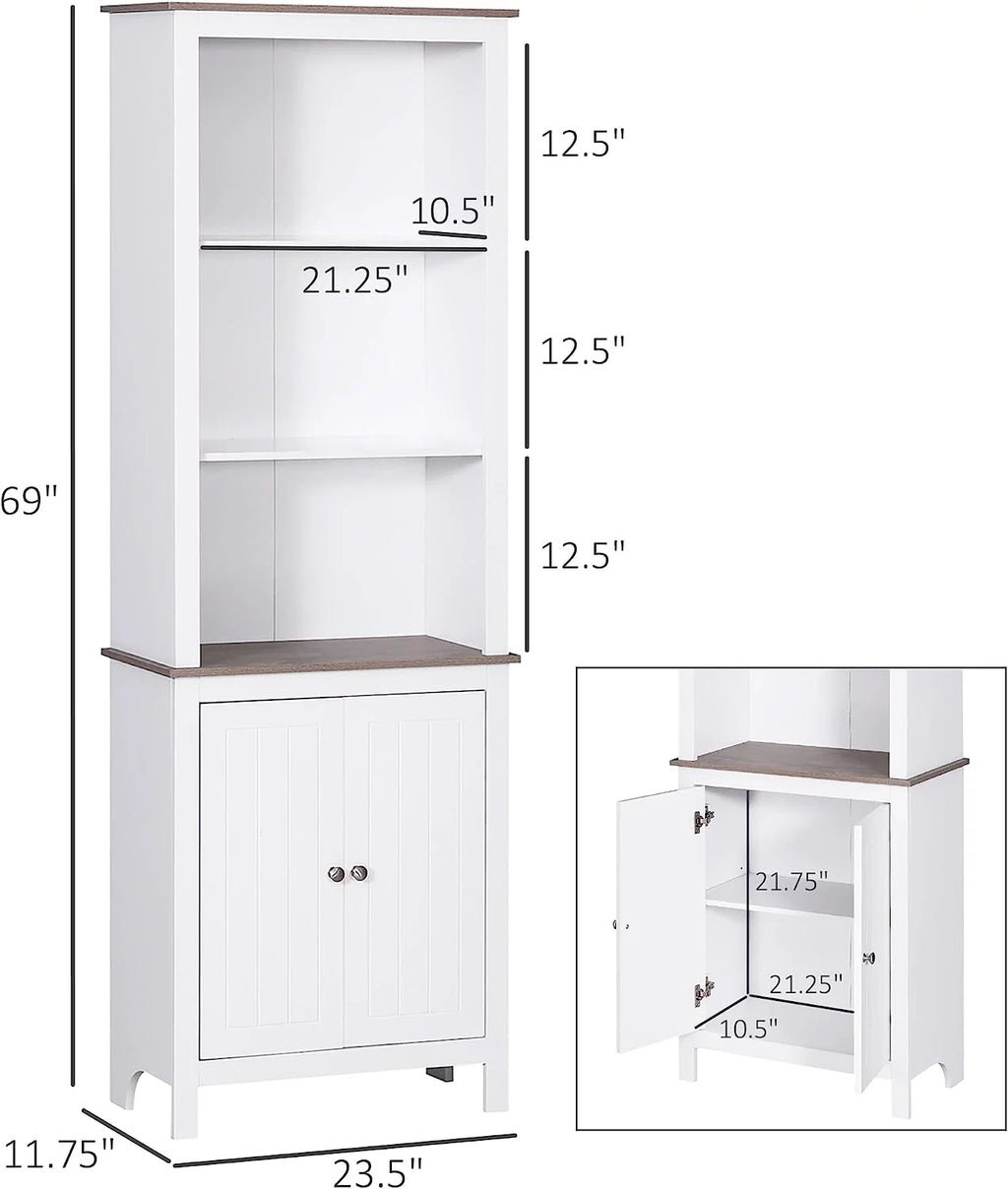 White 3-Tier Double Door Storage Cabinet K8225
