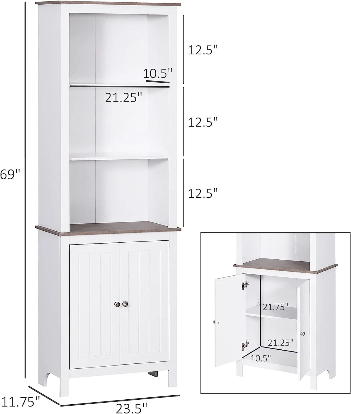 White 3-Tier Double Door Storage Cabinet K8225
