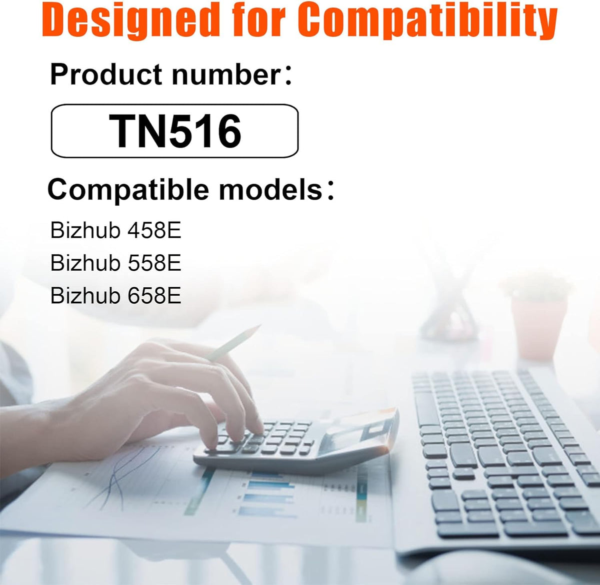 TN516 Toner Cartridge Compatible for Konica Minolta Bizhub 458E 558E 658E Printer (Black, 2-Pack) T473826