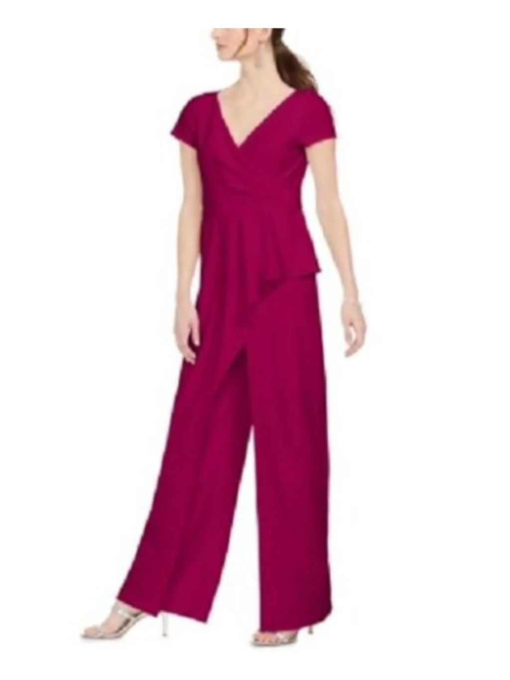 Pink Cap Sleeve V Neck Wide Leg Jumpsuit E22010
