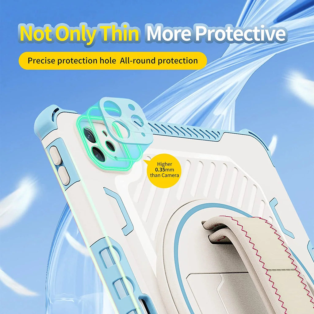 Heavy Duty Protective Case for iPad Air 10.9" and iPad Pro 11 inch with 360° Rotating Hand Strap & Stand J7927