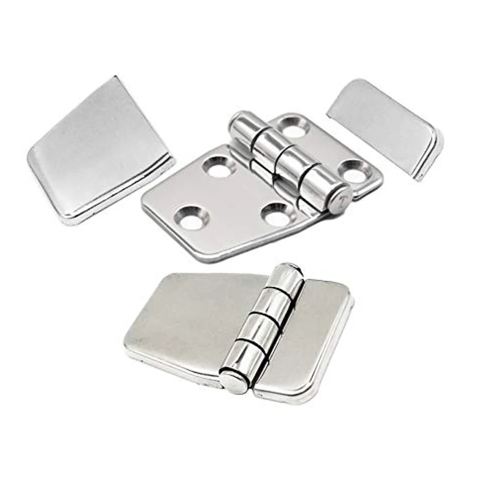 Pair of 316 Stainless Steel Short Sided Strap Hinges with Cover Caps A472383