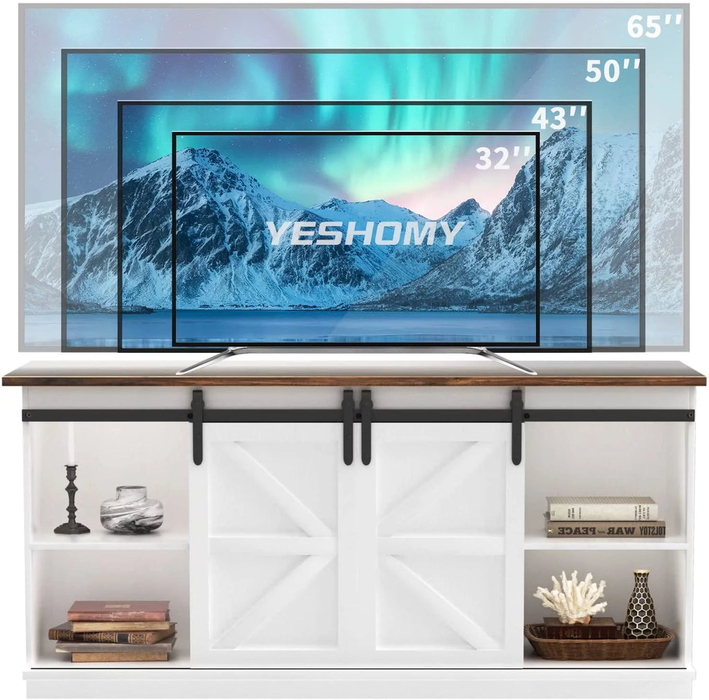 White 58 Inch TV Stand with Sliding Barn Doors W155623
