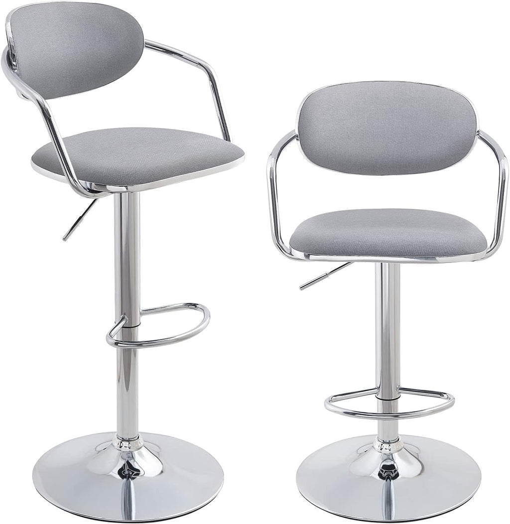 Grey Fabric Metal Swivel Bar Stools Set of 2 Z728