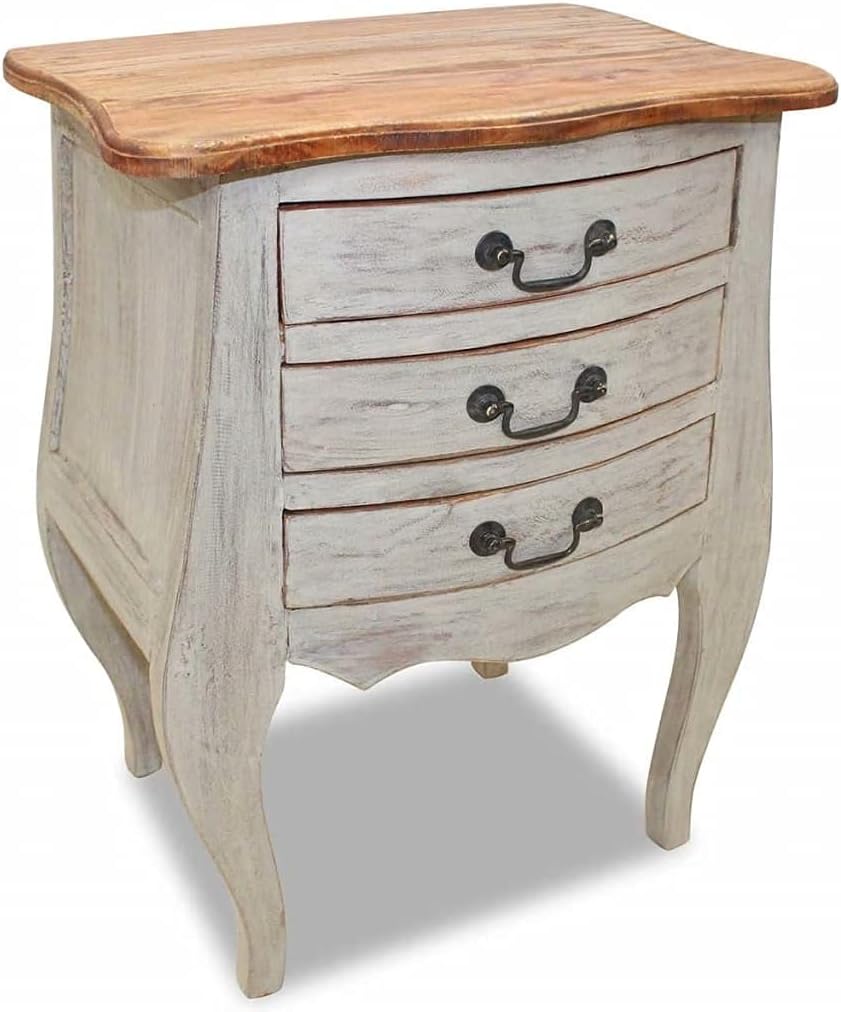Solid Reclaimed Wood Bedside Cabinet with 3 Drawers C649