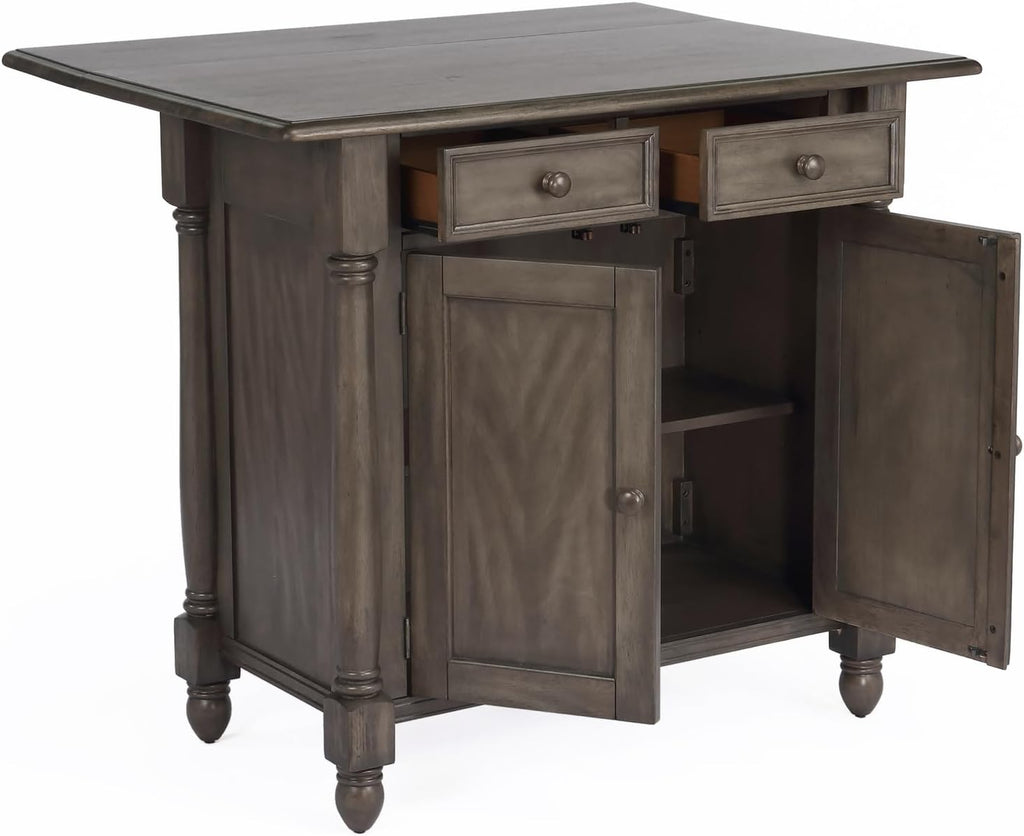 Expandable Drop Leaf Kitchen Island Set with 2 Stools, Drawers and Cabinet N62325