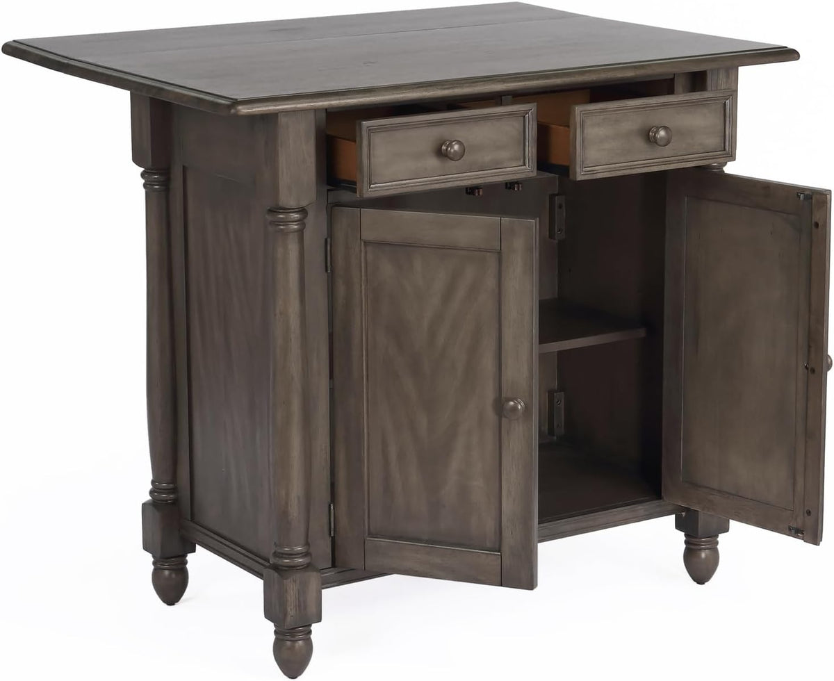 Expandable Drop Leaf Kitchen Island Set with 2 Stools, Drawers and Cabinet N62325