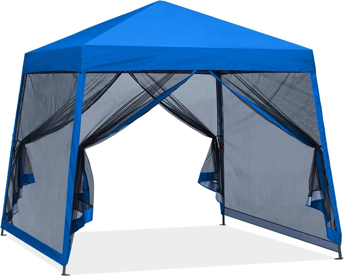 8x8 White Pop up Outdoor Canopy Tent with Netting Wall D1247
