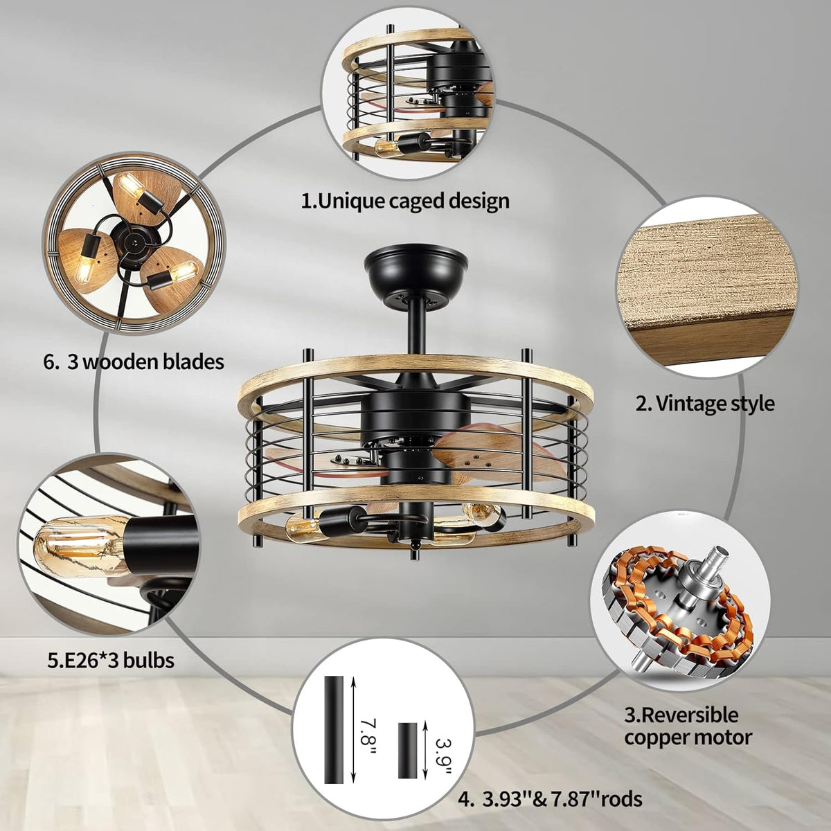 20'' Bladeless Ceiling Fan with Lights Remote Control S5628