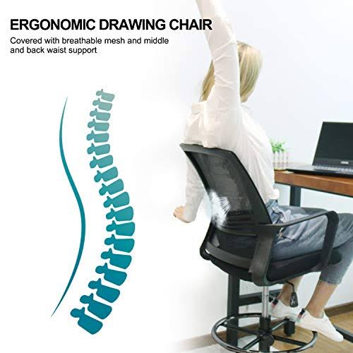 Adjustable Rolling Swivel Drafting Chair Stool with Foot Ring U817