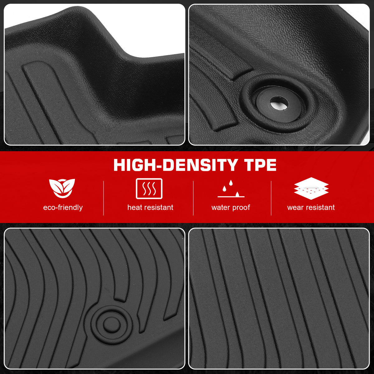 Black TPE 4PC Floor Mats for 2022-2023 Tesla Model X 6 Seats F553847