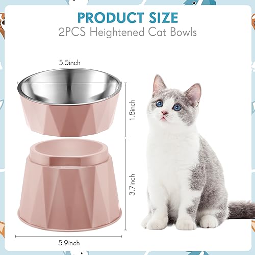 2 Pcs Elevated Stainless Steel Bowls with Adjustable Raised Stand M9274
