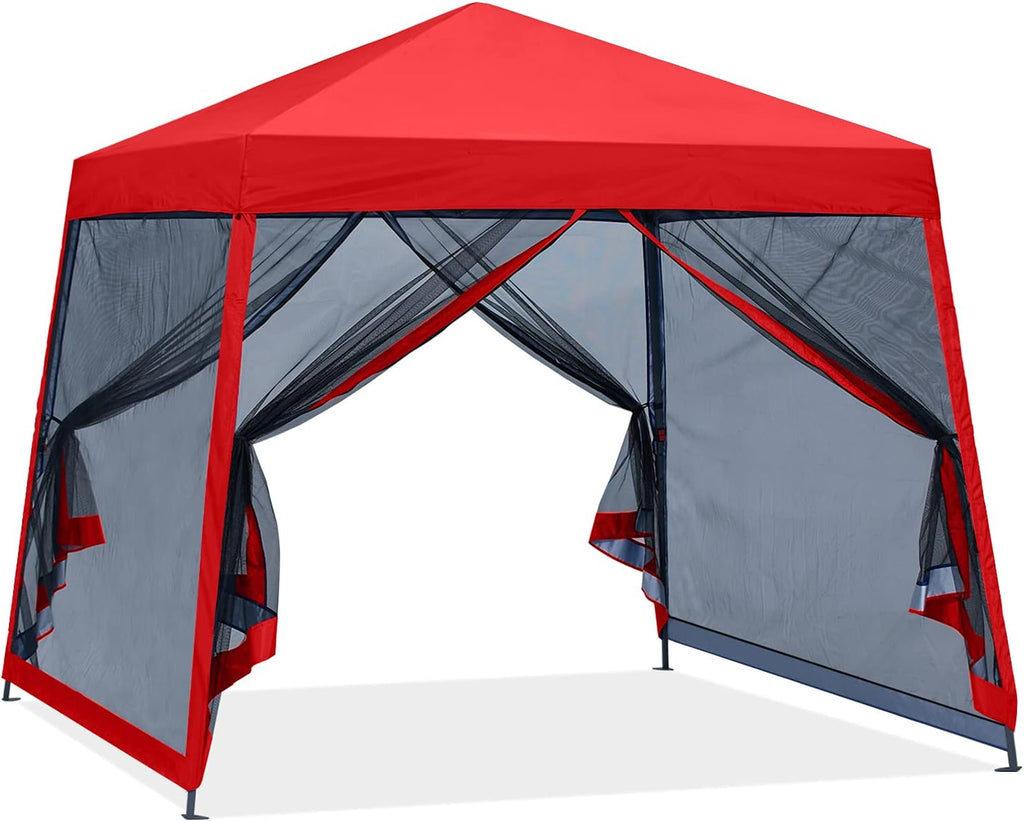 8x8 White Pop up Outdoor Canopy Tent with Netting Wall D1247