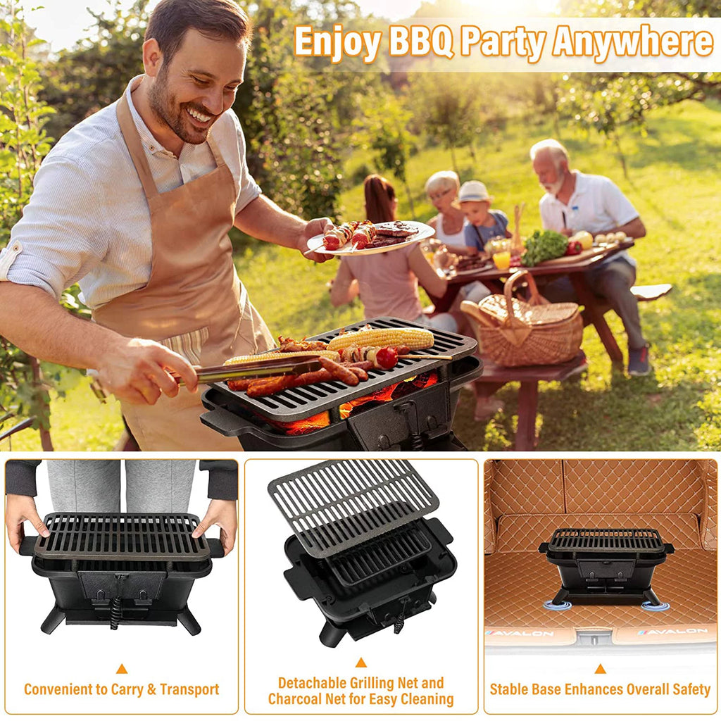 Charcoal Portable BBQ Grill with Double-sided Grilling Net Z886