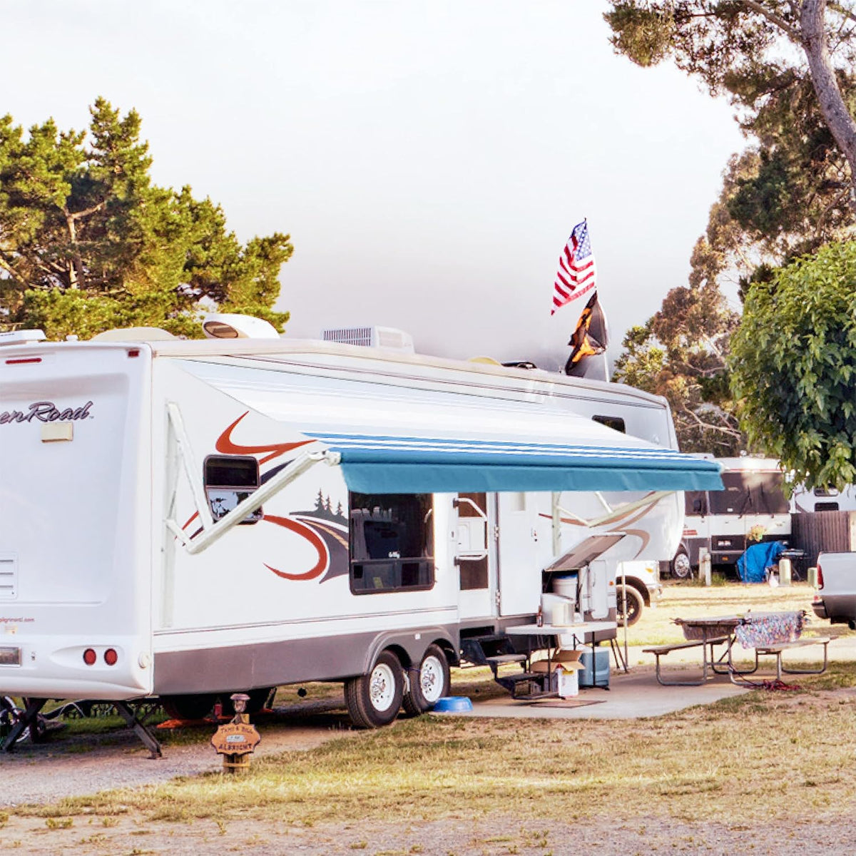 White Motorized Retractable RV Awning 18x8 Ft B6942