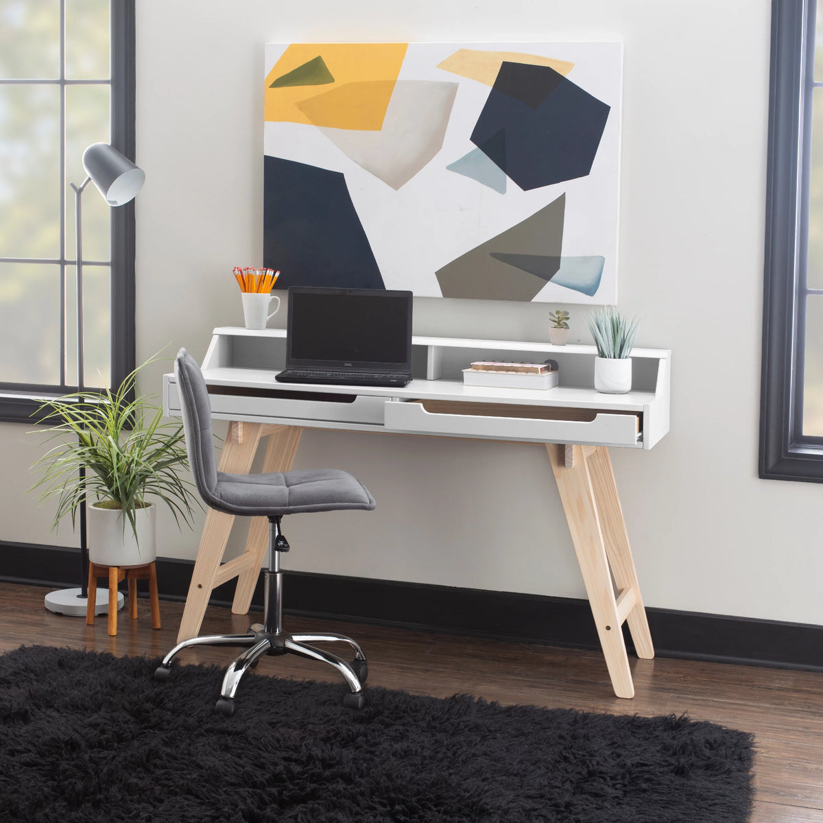 2-Drawer Desk, Natural and White Finish U17644