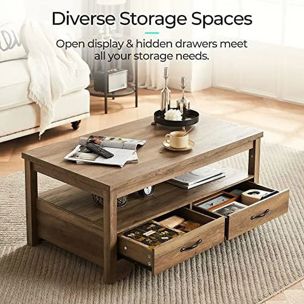 Brown Wood Coffee Table with Drawers J4176