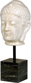 White Crackle Buddha Head on Marble Stand V924447