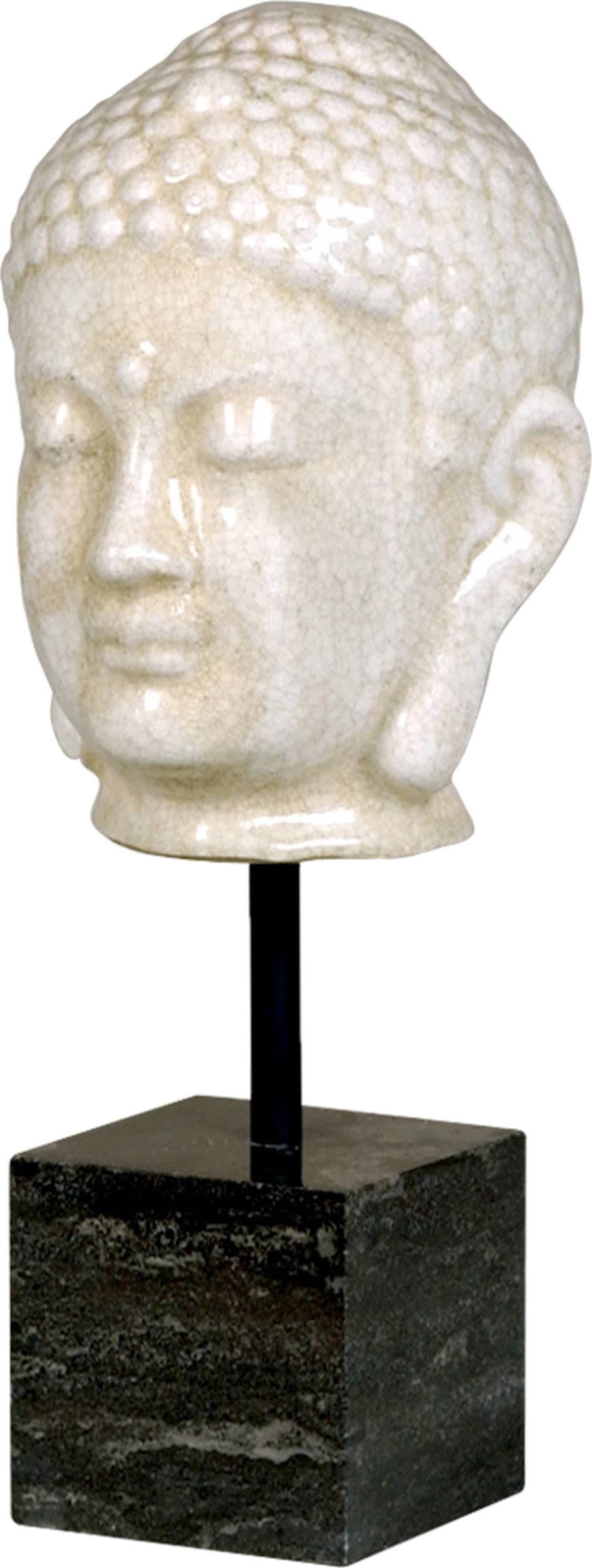 White Crackle Buddha Head on Marble Stand V924447
