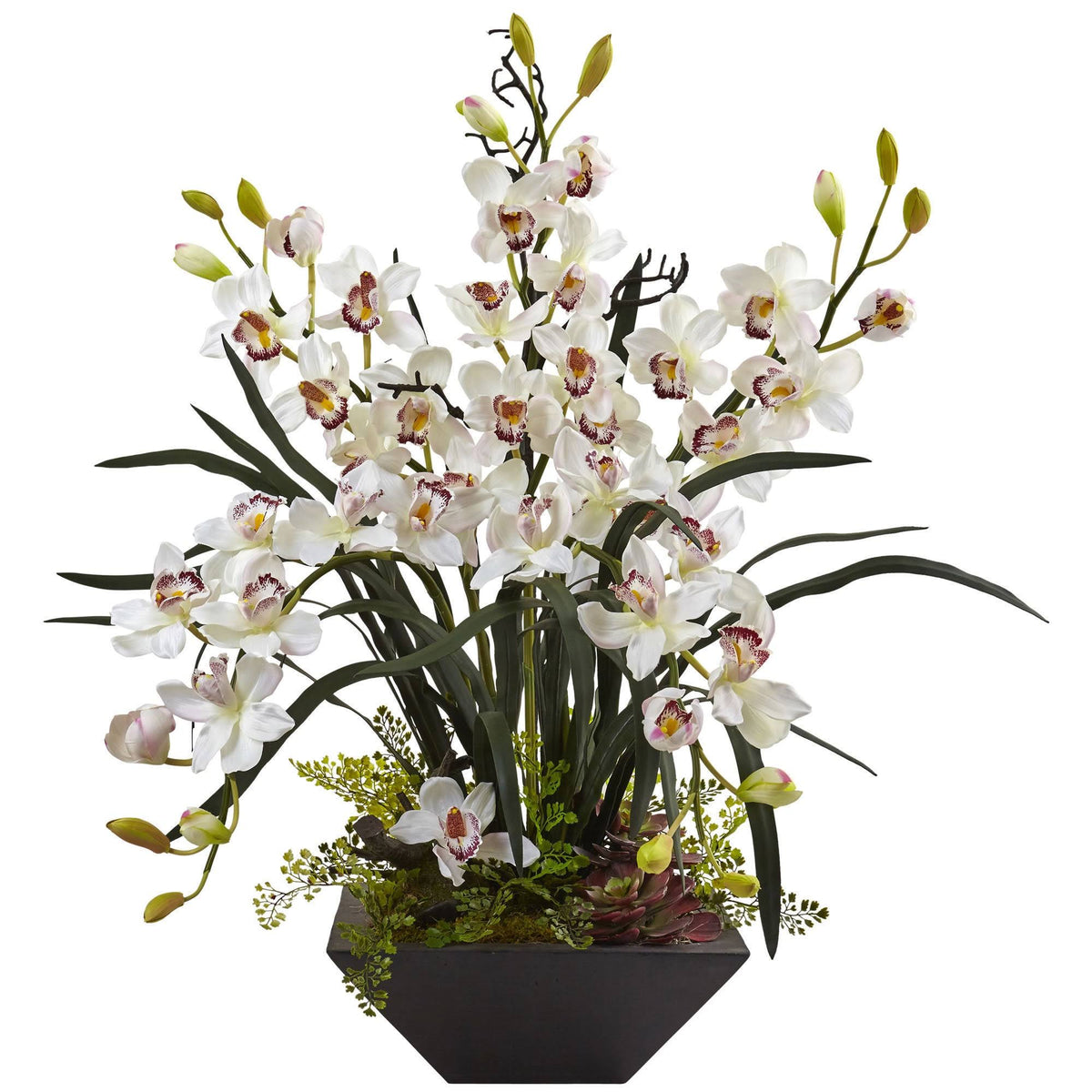 Cymbidium Orchid with Black Vase Arrangement M4216