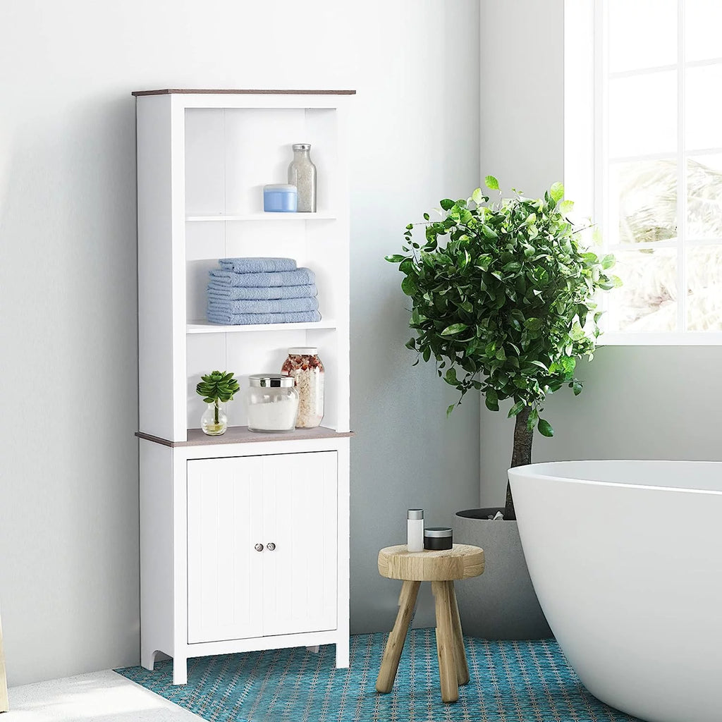 White 3-Tier Double Door Storage Cabinet K8225