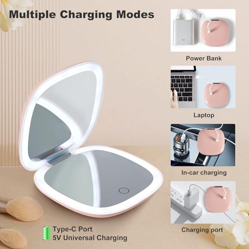 Compact LED Magnifying Travel Makeup Mirror 4 inches 1X/10X Magnification Double Sided USB Rechargeable White L356822