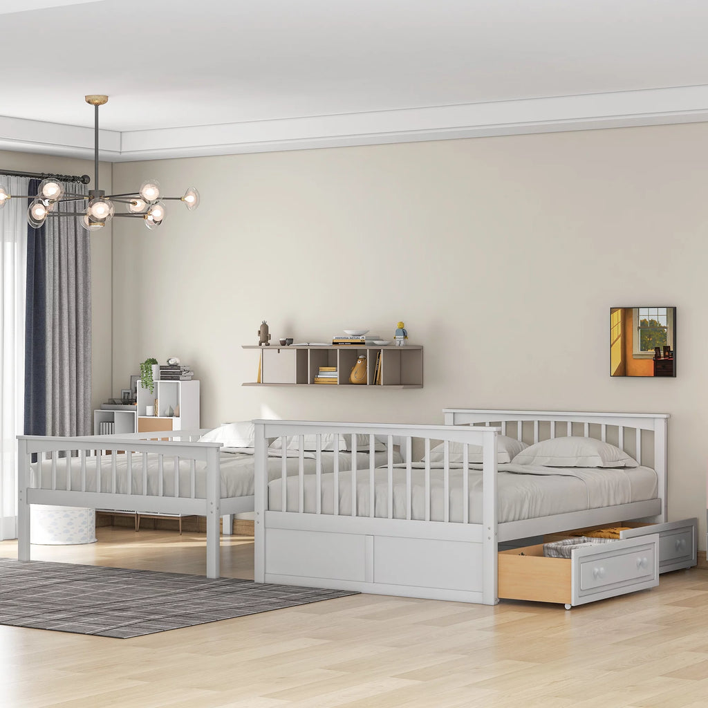 Pine Wood Full-Over-Full Bunk Bed with Storage Z7138