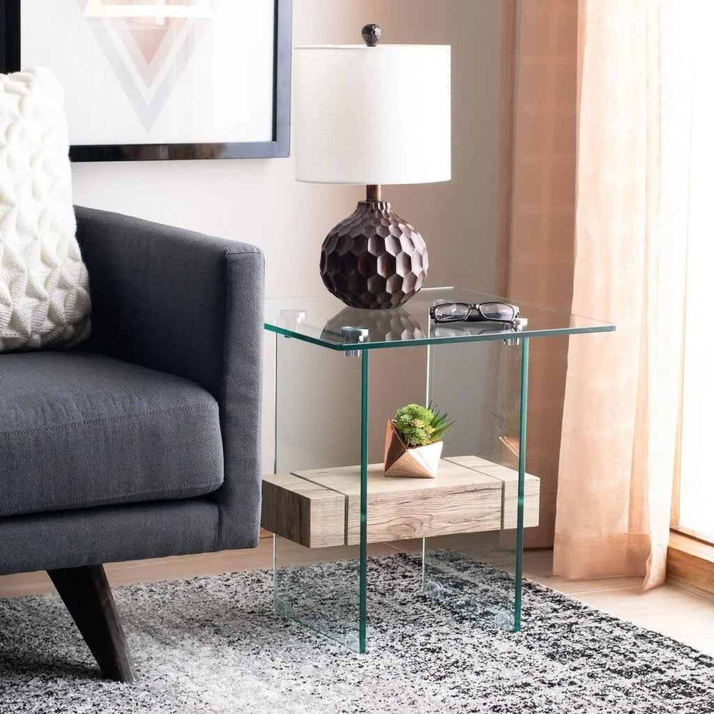 Glass/Faux White Marble Accent Table U70431