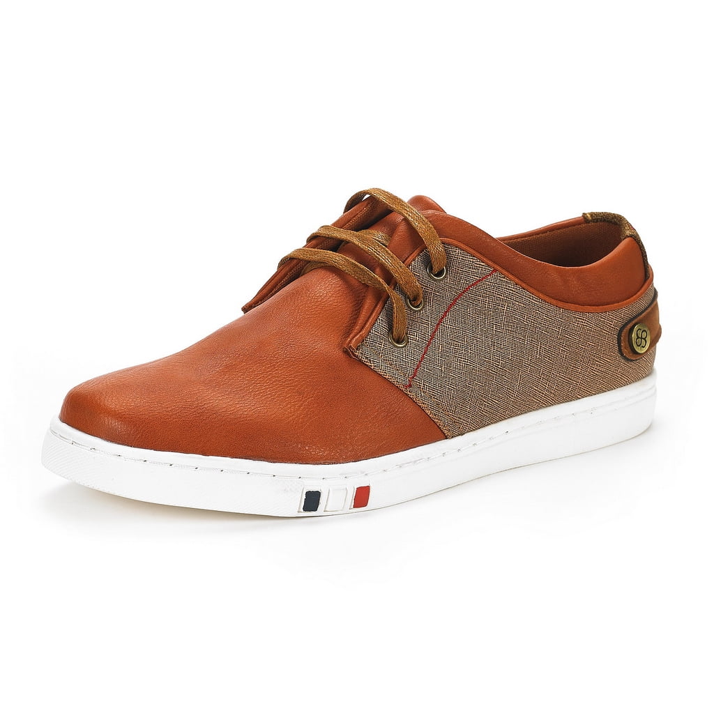 Mens Mesh Leather Sneakers Slip On Lace Up Shoes TAN U141