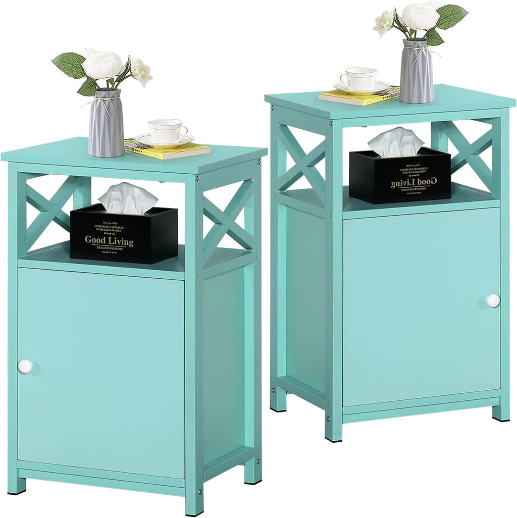White Set of 2 Night Stand Side Table with Storage Cabinet Y1513