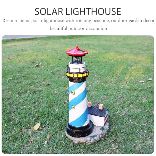 18" Solar Lighthouse with Rotating Beacon, Waterproof Outdoor Garden Decor (Black) Z138
