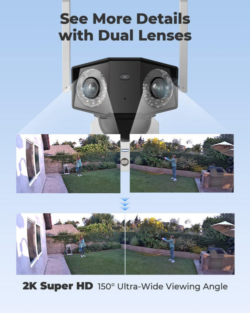 2K Security Battery Camera Outdoor Wireless Solar with Dual Lens U76209