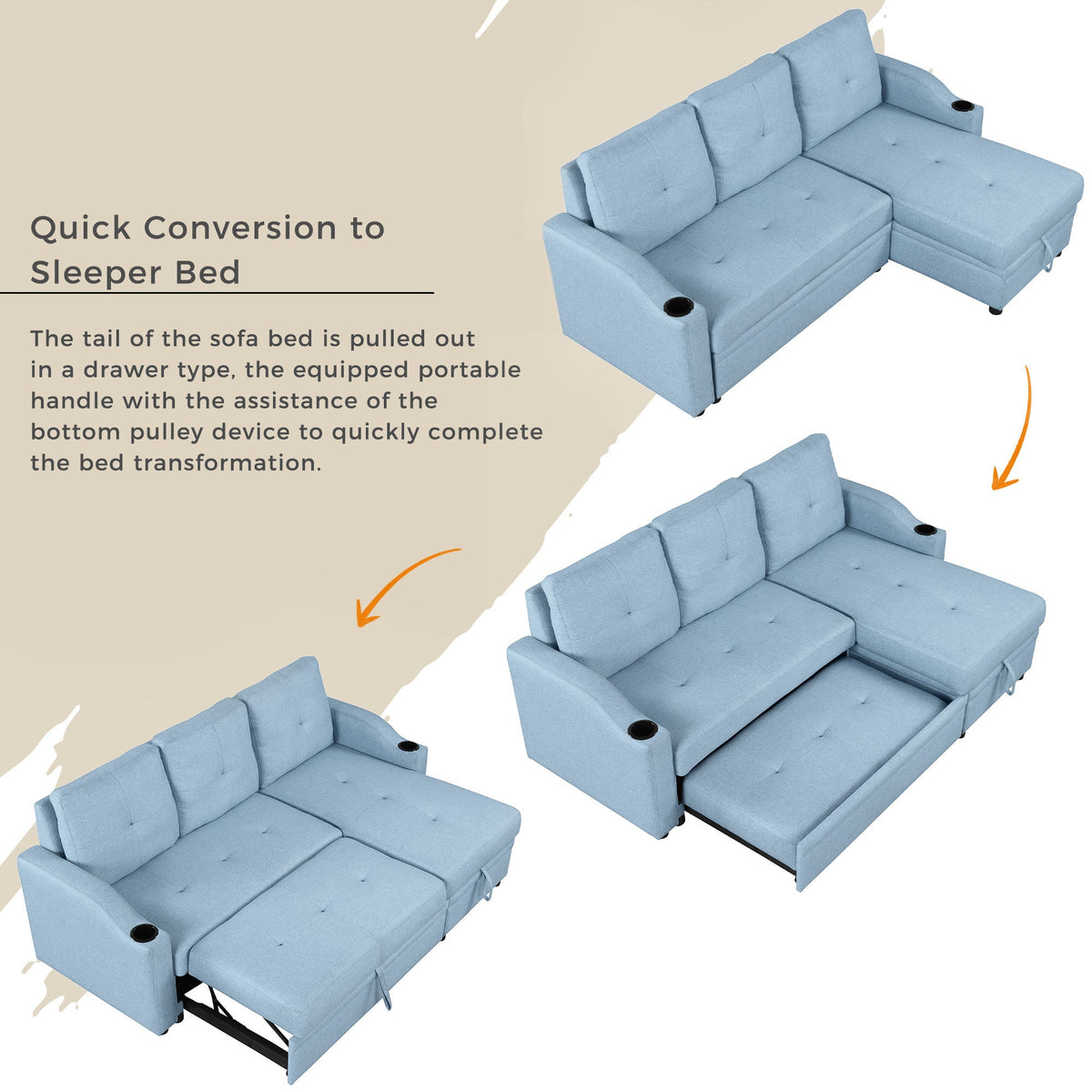 Blue Padded Pull Out Sofa Bed I888599