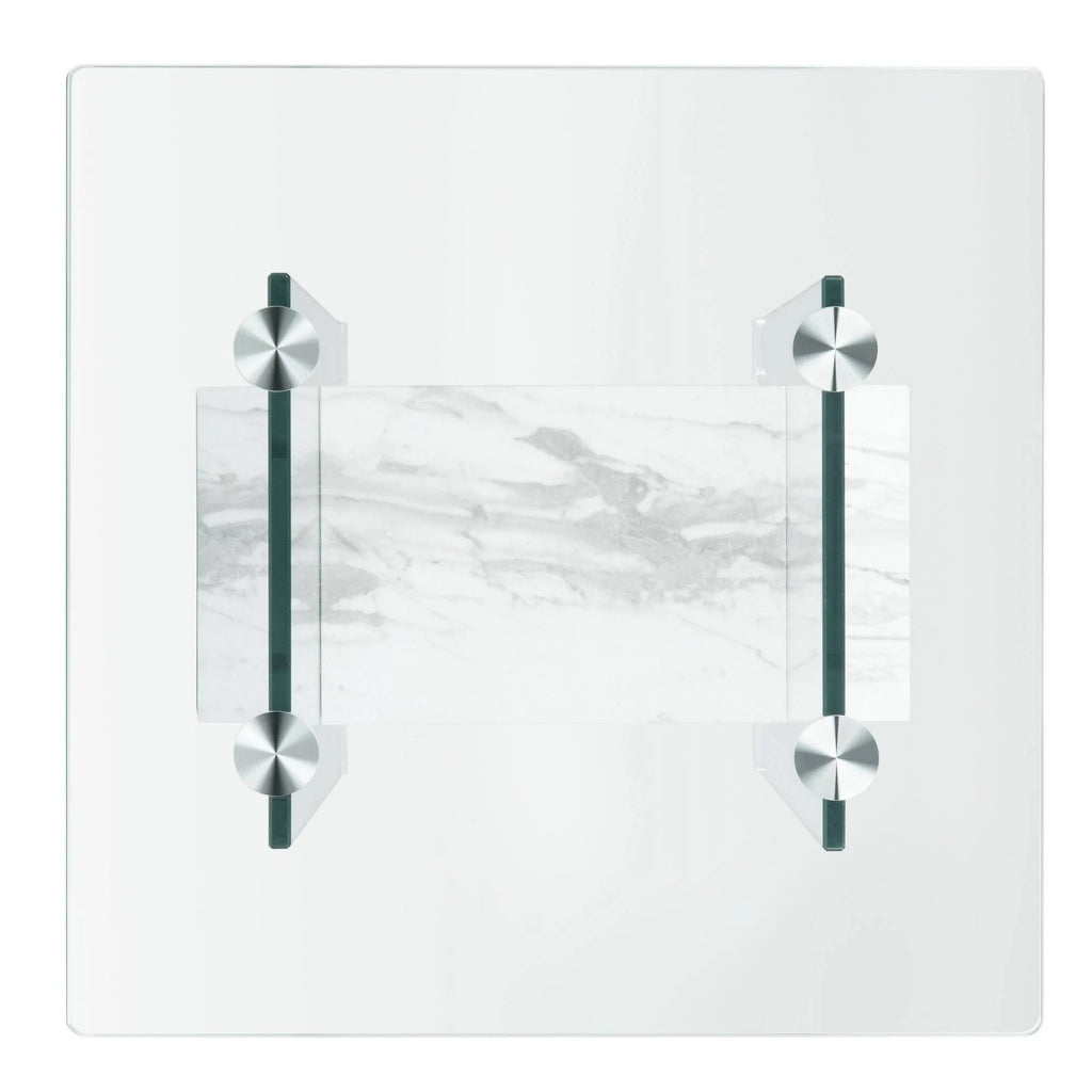 Glass/Faux White Marble Accent Table U70431