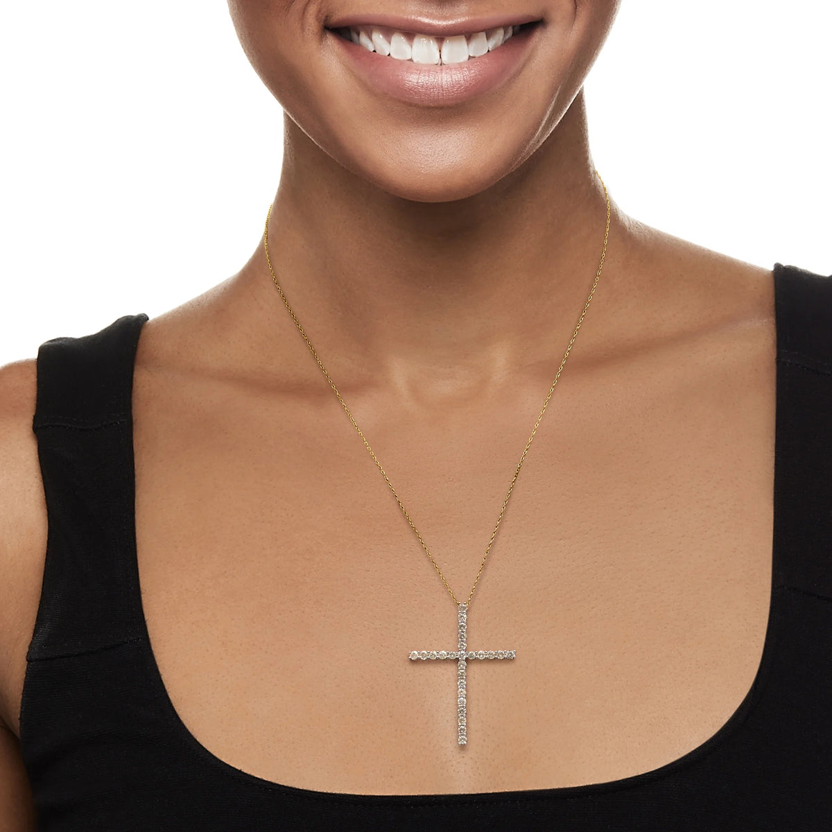 Diamond Cross Pendant Necklace in 14kt Yellow Gold N7105