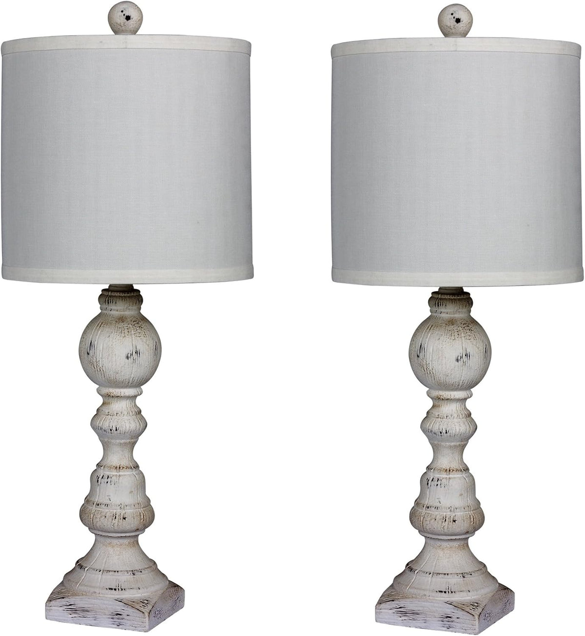Pair of 26 in. Distressed Resin Table Lamps in Cottage Antique White Finish R1330