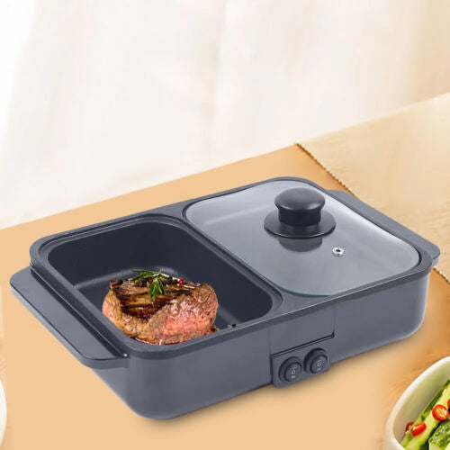 1200W Portable 2 in 1 Hot Pot Barbecue Grill Non-Stick Pan Y805