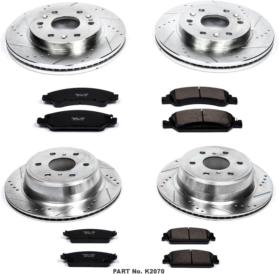 Front and Rear Carbon Fiber Brake Pads with Drilled & Slotted Brake Rotors Kit P64182