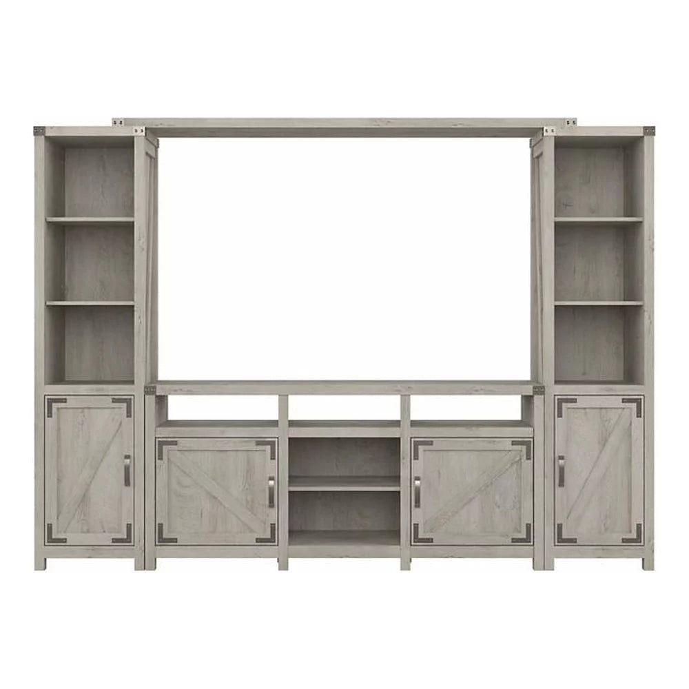 65W Farmhouse Entertainment Center with Shelves Cottage White R74437